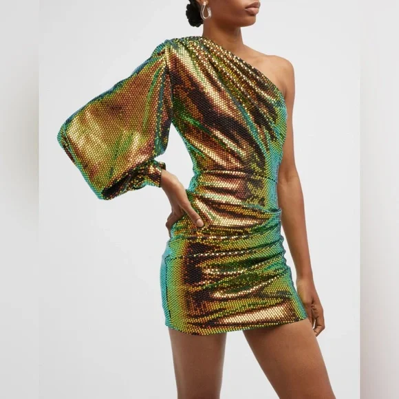 Bronx and Banco Galaxy Petrol One Shoulder Sequin Dress